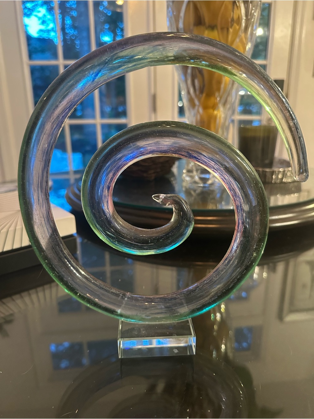 Murano Style Hand Blown Glass Spiral Sculpture⁠